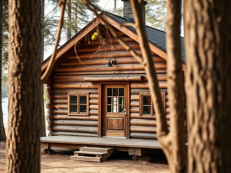 Cabin Two, a log cabin with the lake behind it